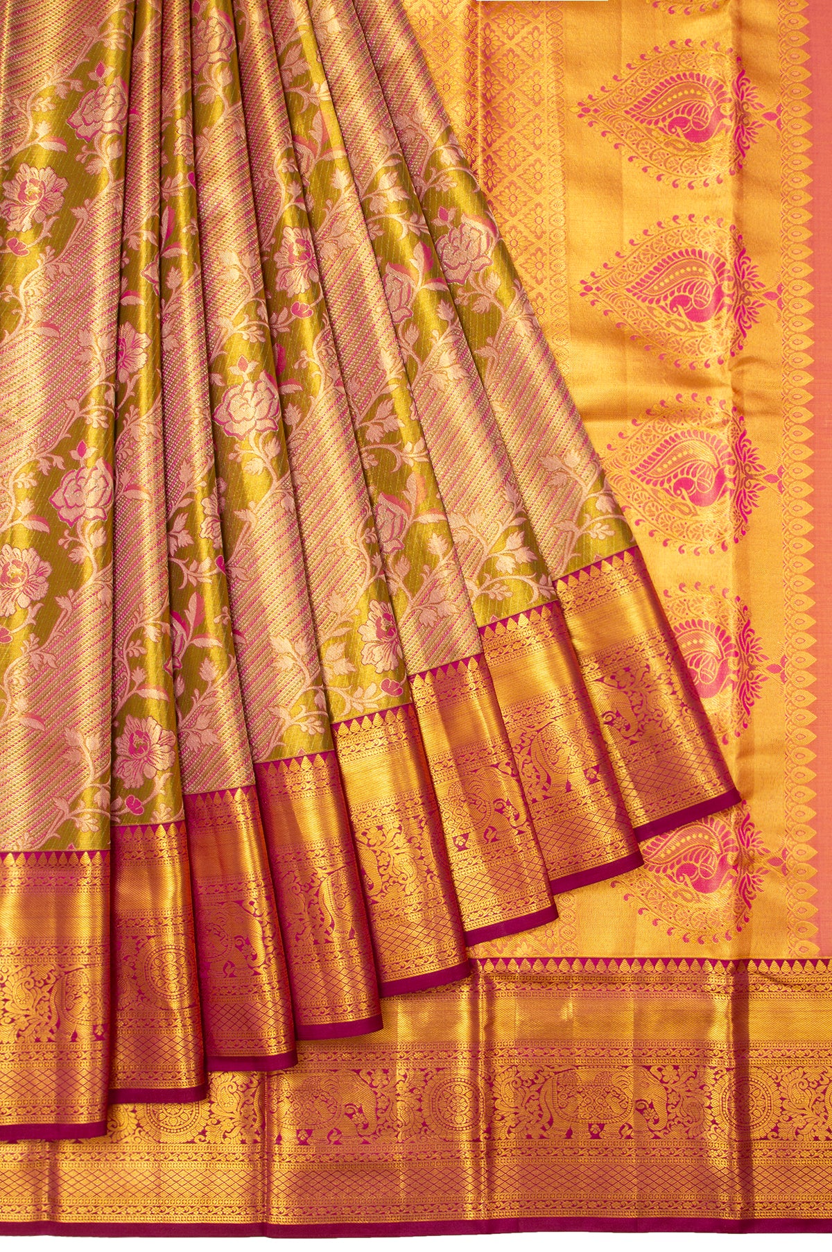 Kanchipuram Silk Gold Colour Saree For Wedding Gold Kanchipuram
