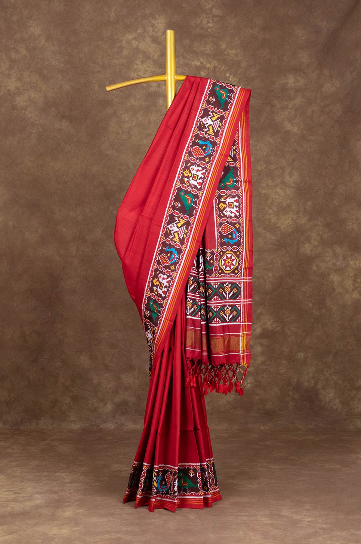 Printed Maroon Silk Festive Wear Patola Saree