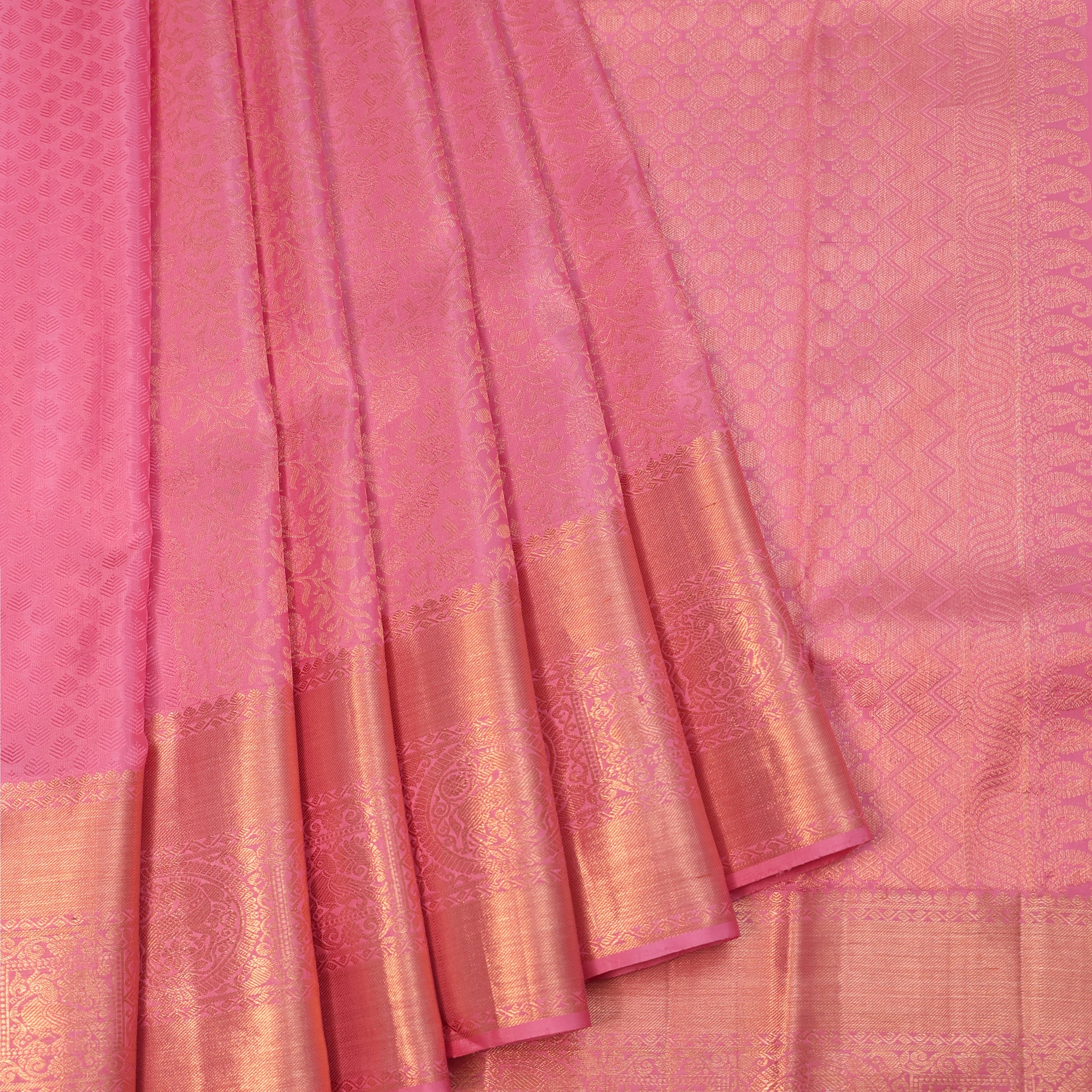 Pastel Pink Kanchipuram Silk Saree with Zari Jaal Pattern