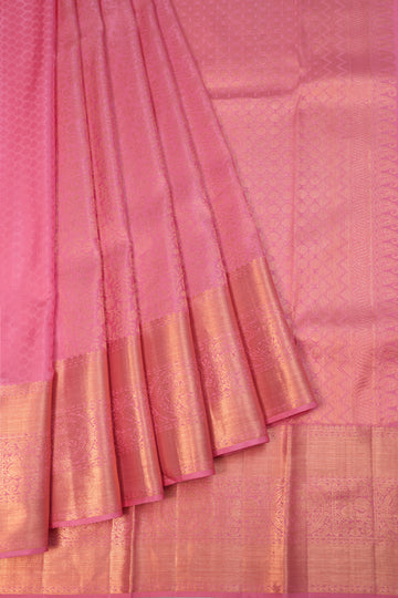 Pastel Pink Kanchipuram Silk Saree with Zari Jaal Pattern