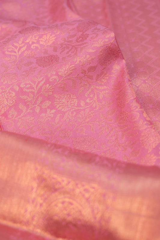 Pastel Pink Kanchipuram Silk Saree with Zari Jaal Pattern