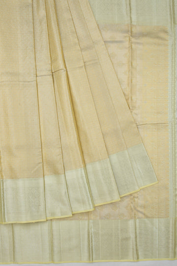 Cream And Silver Kanchipuram Silk Saree