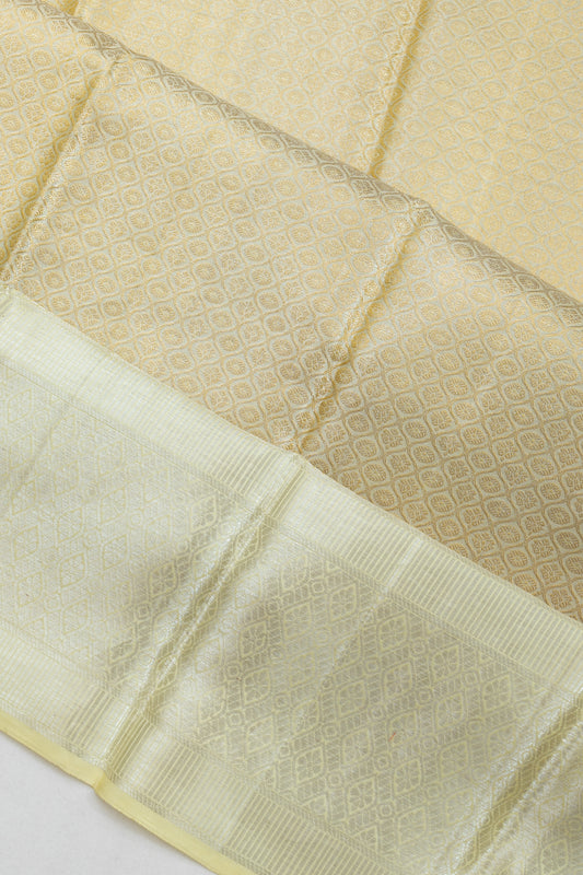 Cream And Silver Kanchipuram Silk Saree