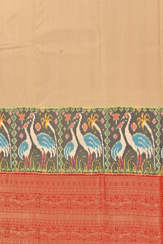 Beige Ikat Kanchipuram Silk Saree