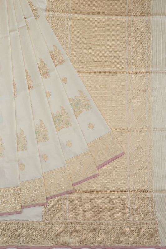 Cream Banaras Katan Silk Saree