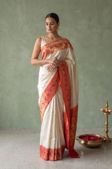 Off White Paithani Silk Saree