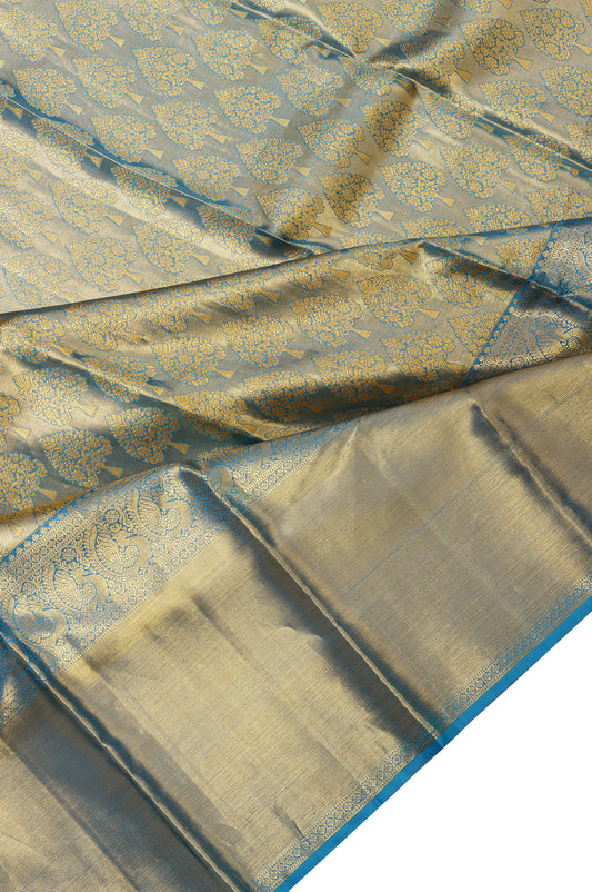 Gold Kanchipuram Silk Saree with Tissue Pallu and Brocade Design