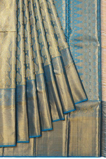 Gold Kanchipuram Silk Saree with Tissue Pallu and Brocade Design