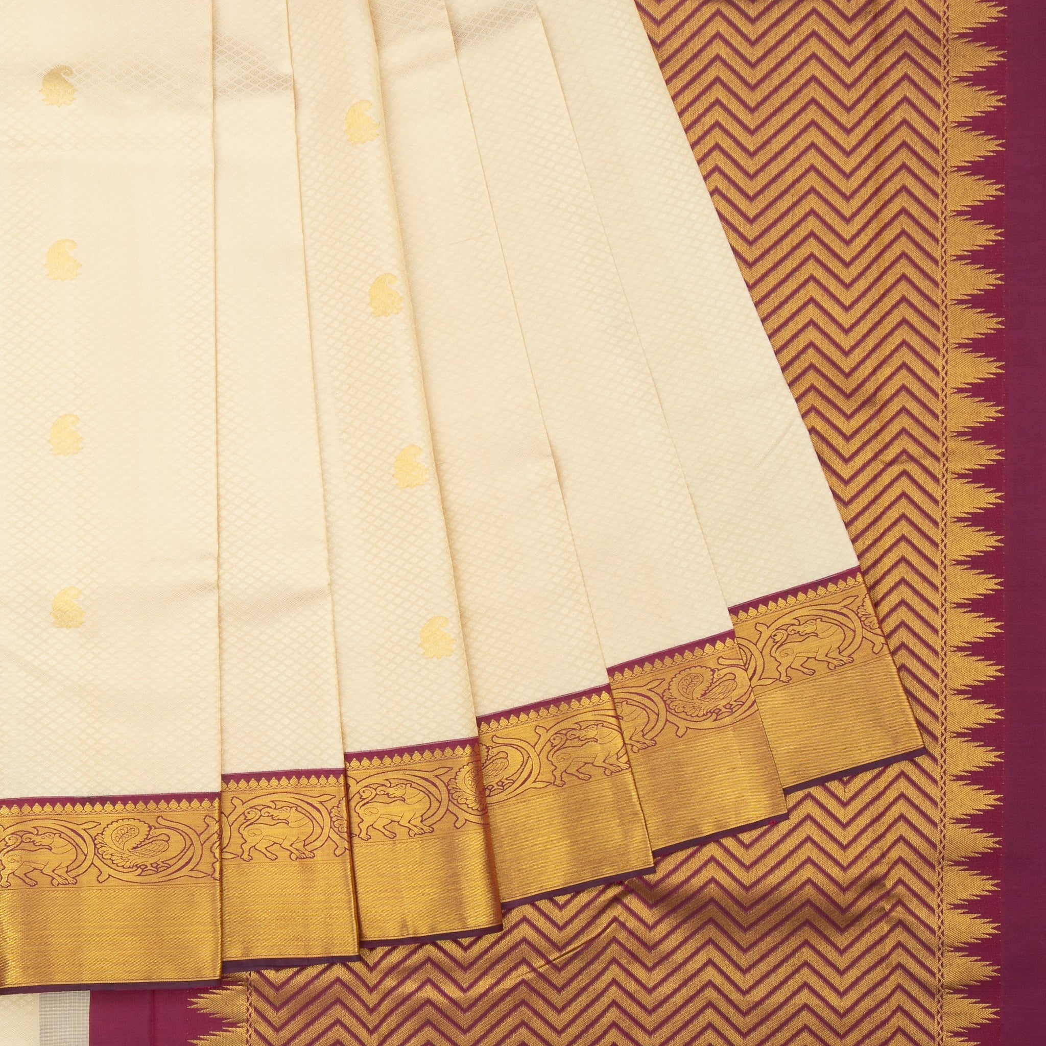 Off white Kanchipuram silk saree