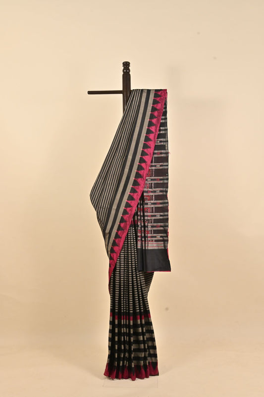 Black Sambalpuri Ikat Silk Saree