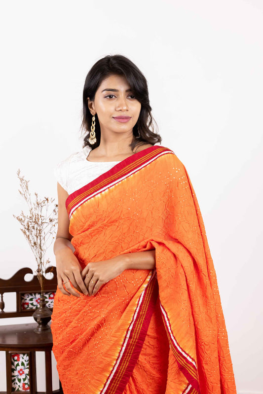 Orange Bandhani Patan Patola Saree