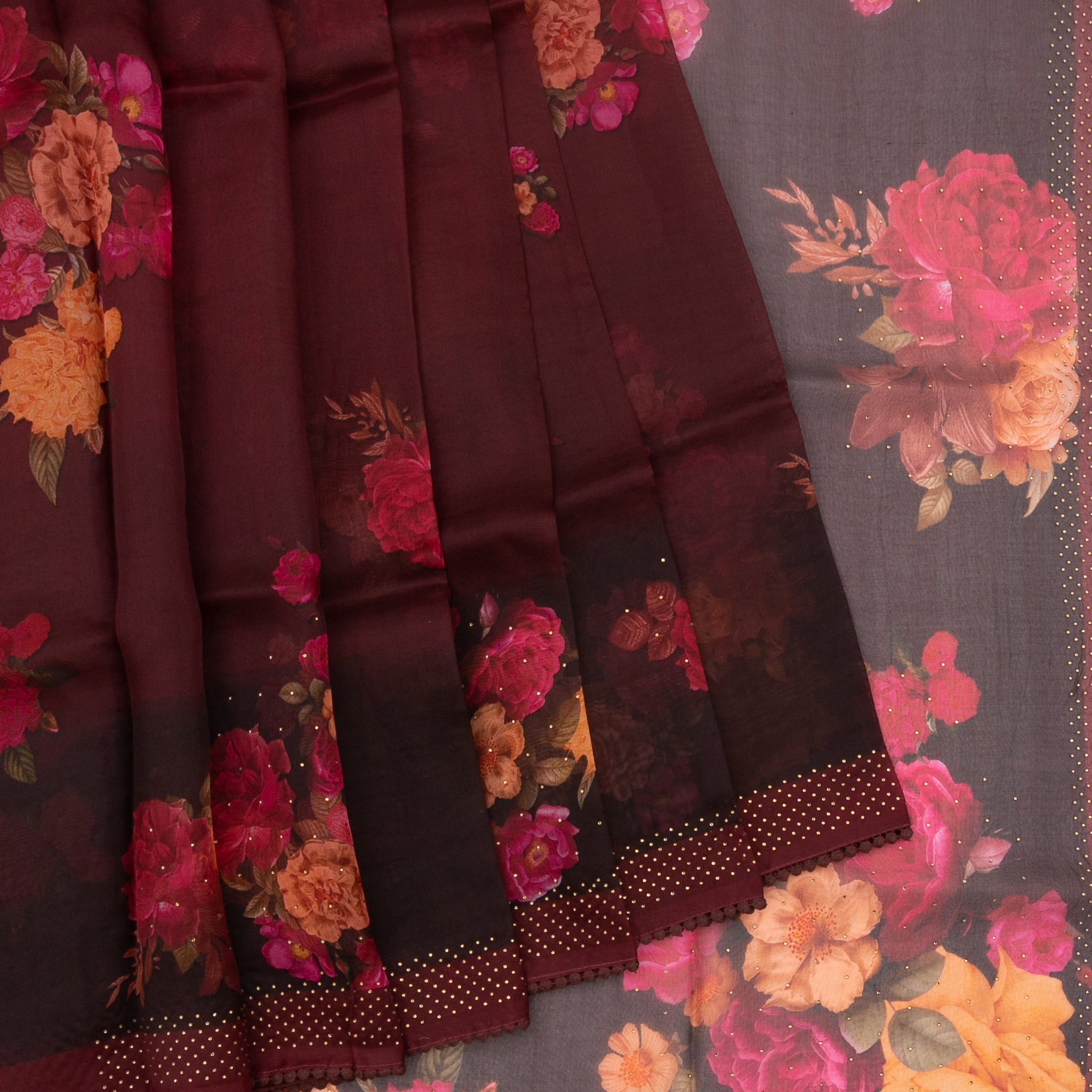 Brown Organza Silk Saree