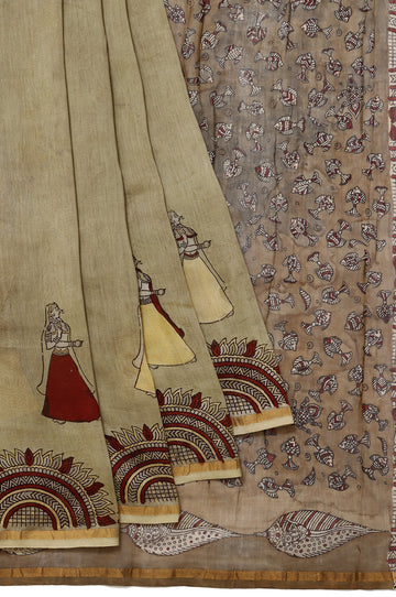 Mehendi Green Mata Ni Pachedi Saree with Beige Pallu