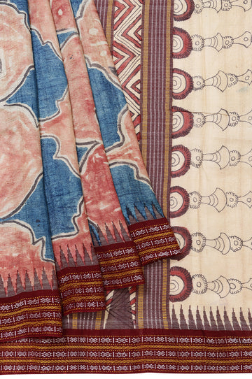 Multicolour Bomkai Silk Saree with Hand Painted Kalamkari Design