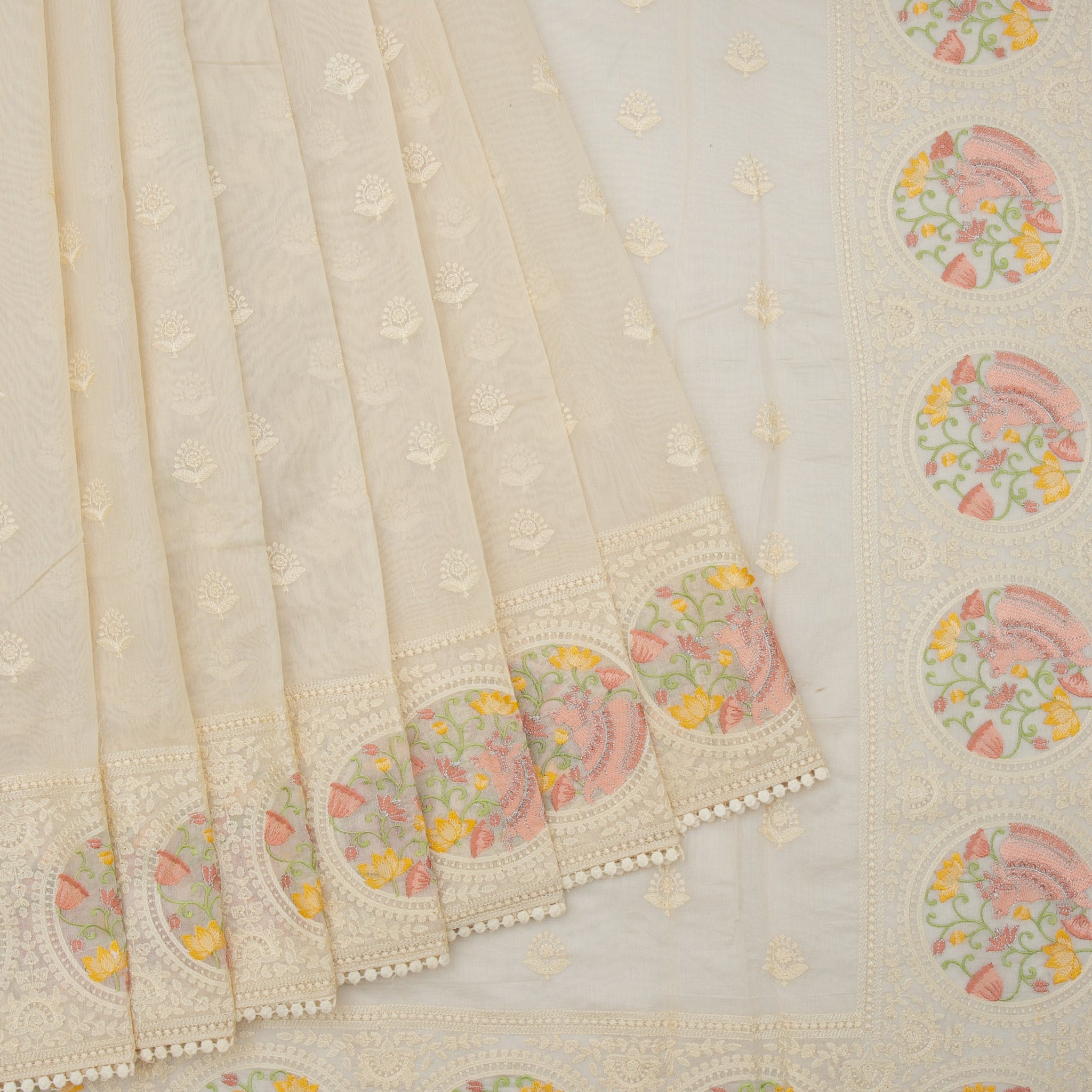 Cream Chanderi Silk Saree