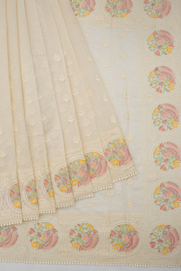 Cream Chanderi Silk Saree