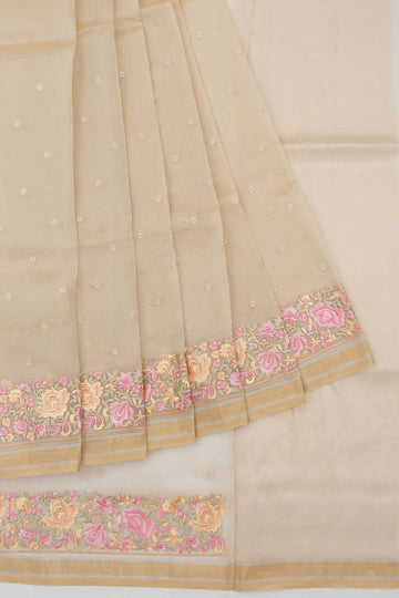 Beige Organza Silk Saree