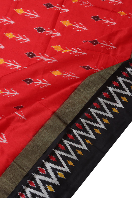 Maroon Pochampally Ikat Silk Saree with Black Border and Pallu