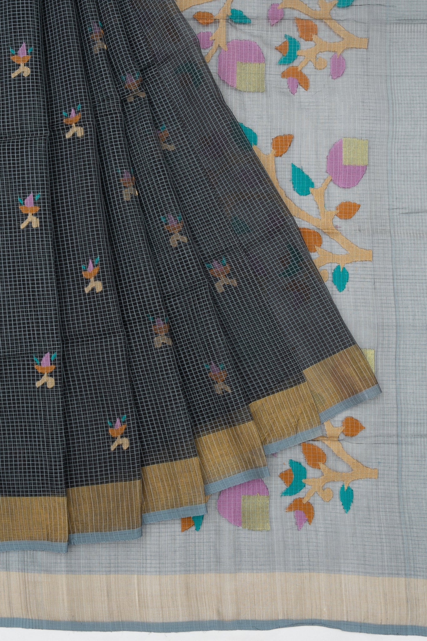 Black Banaras Kora Silk Saree