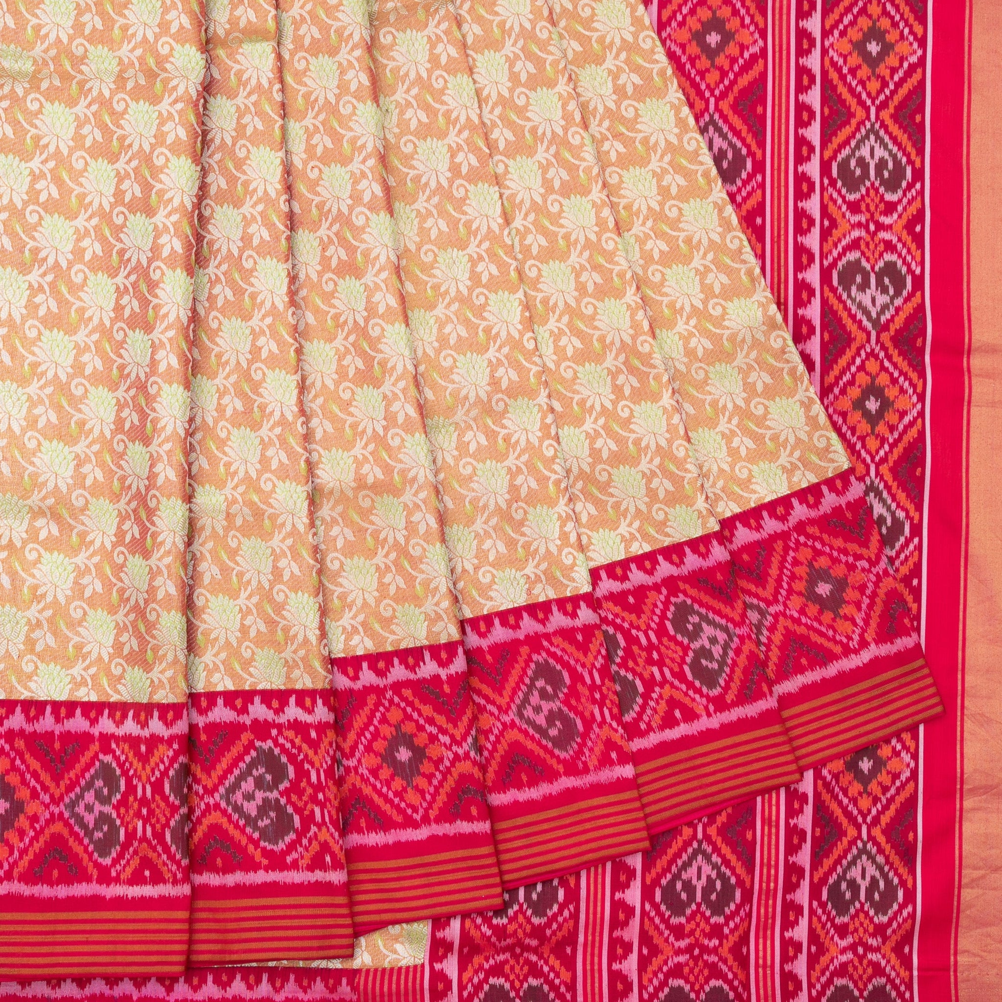 Peach Kanchipuram Silk Saree with Rajkot Patola Border