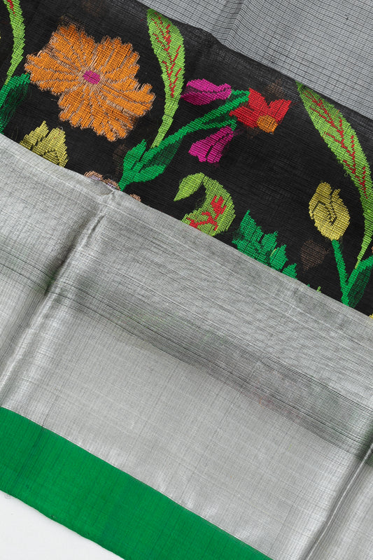 Black Kota Doria Silk Saree