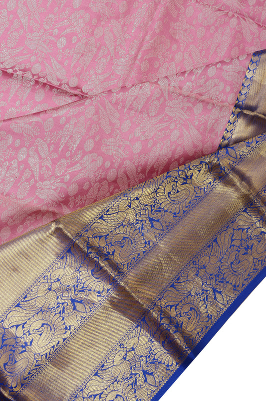 Purple Kanchipuram Silk Saree with Kili, Yanai, and Mayil Motifs