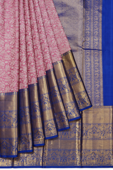 Purple Kanchipuram Silk Saree with Kili, Yanai, and Mayil Motifs