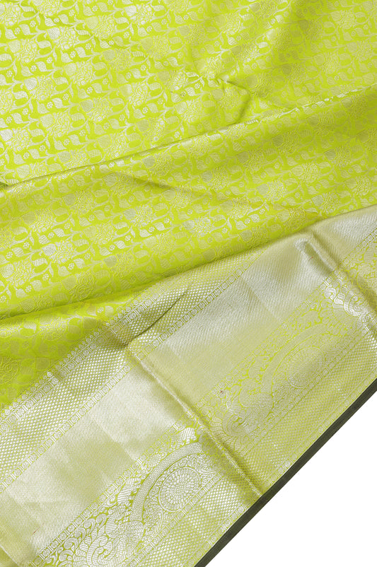 Parrot Green Kanchipuram Silk Saree with Yanai and Mayil Motifs