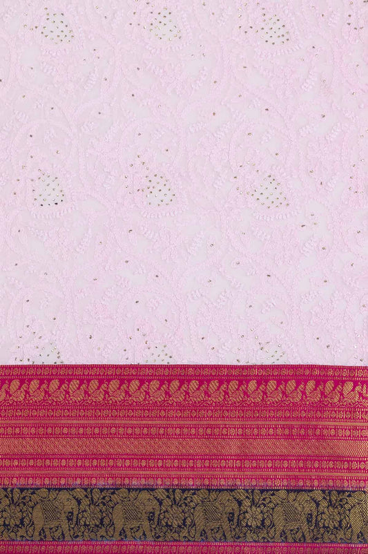 Pink Banaras Gorgette With Kanchi Border