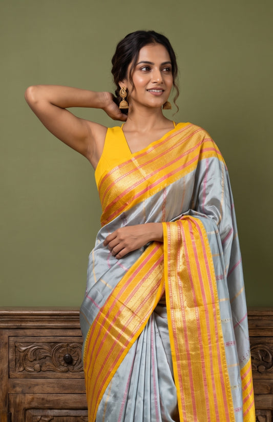 Pastel Blue Banaras Katan Saree