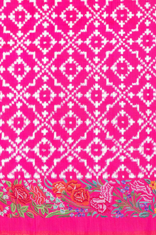 Patan Patola Petit Point Embroidery Pink Saree