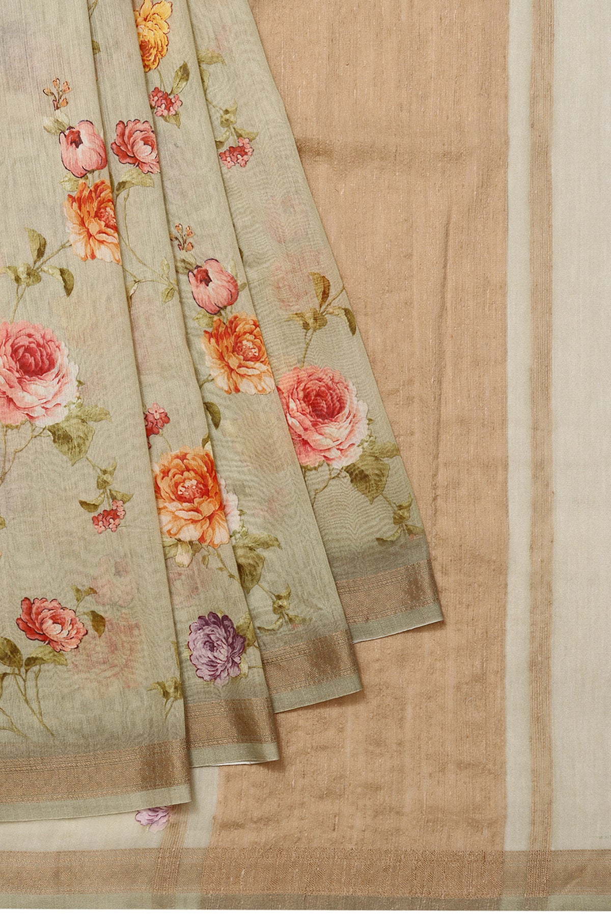 Pista Green Chanderi Silk Cotton Saree with Floral Design