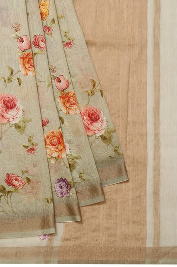 Pista Green Chanderi Silk Cotton Saree with Floral Design