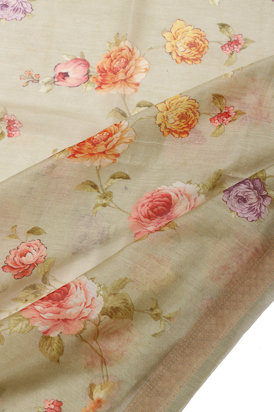 Pista Green Chanderi Silk Cotton Saree with Floral Design