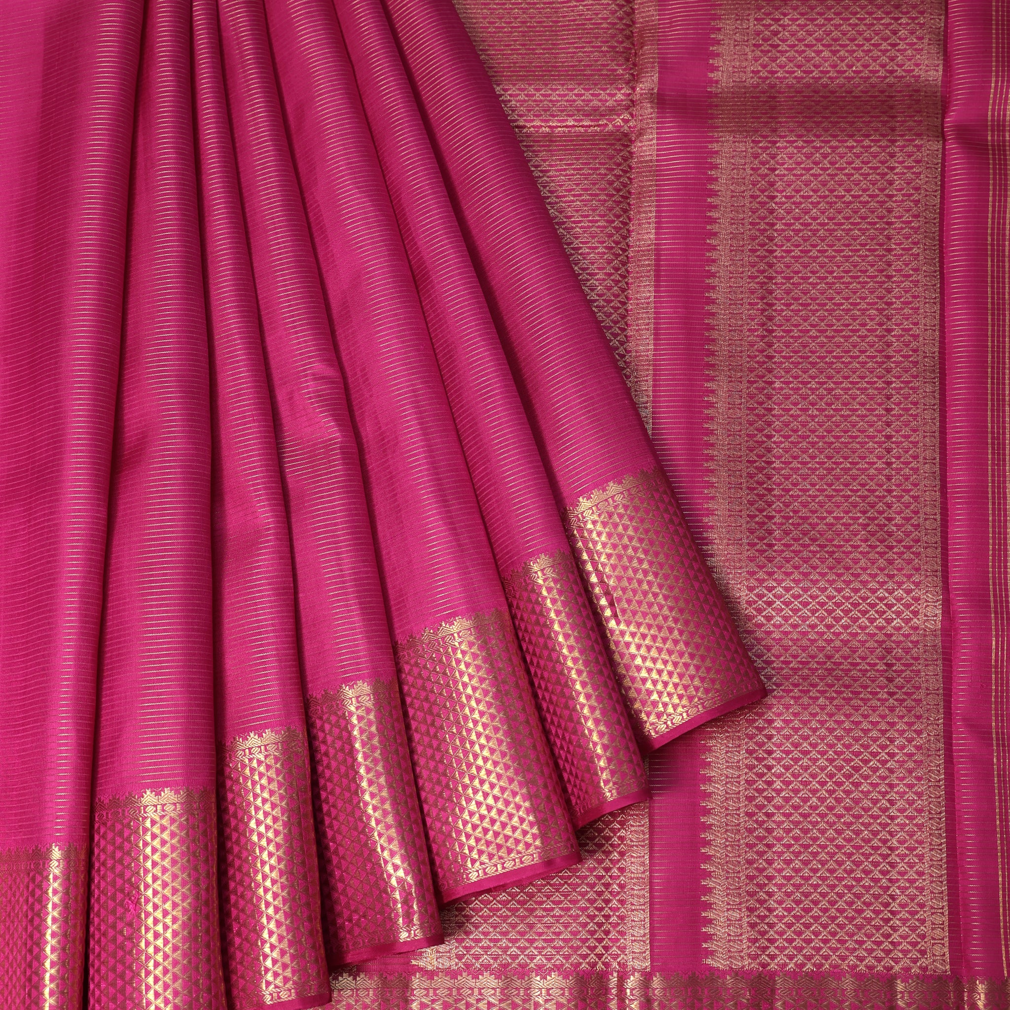 Kanchipuram Silk Saree in Magenta with Gold Zari Stripes