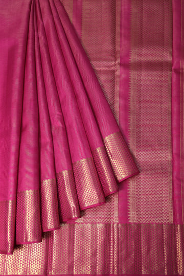 Kanchipuram Silk Saree in Magenta with Gold Zari Stripes