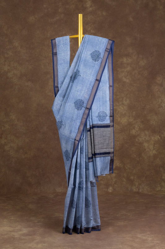 Indigo Blue Chanderi Silk Cotton Saree
