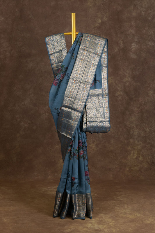 Grey Chanderi Silk Cotton Saree