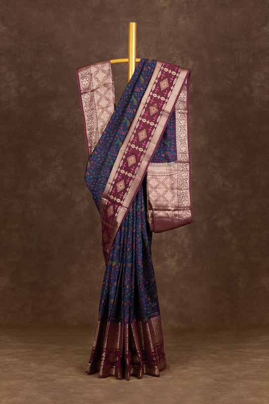 Navy blue Chanderi Silk Cotton Saree