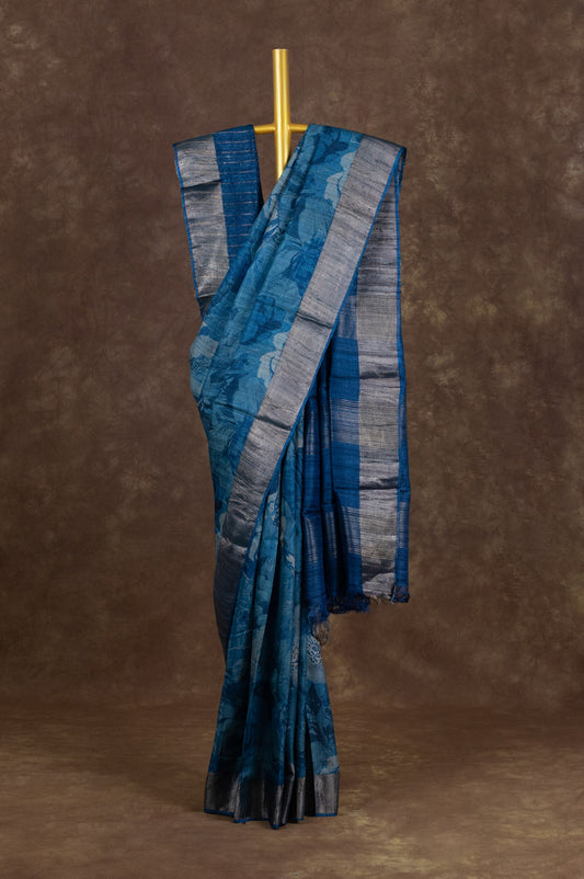 Indigo blue Tussar Silk Saree