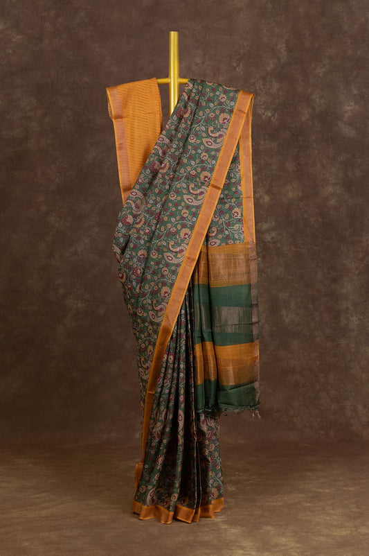 Mehendi Green Tussar Silk Saree