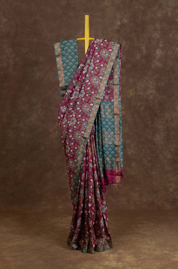 Maroon Tussar Silk Saree