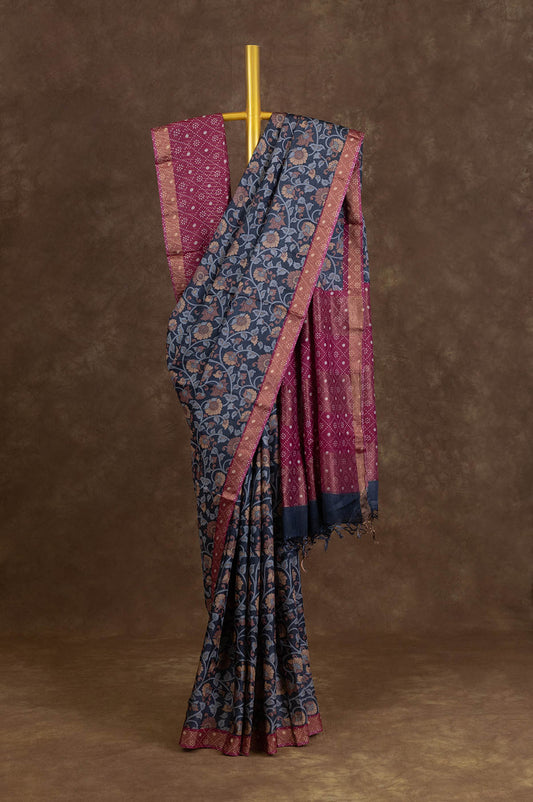 Grey Tussar Silk Saree