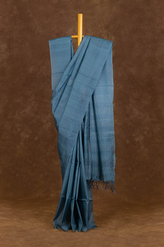 Indigo blue Tussar Silk Saree