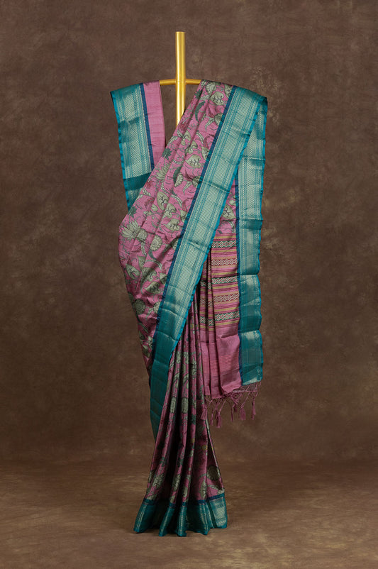 Onion pink Chiniya Silk Saree