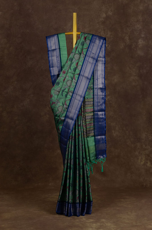 Parrot green Chiniya Silk Saree