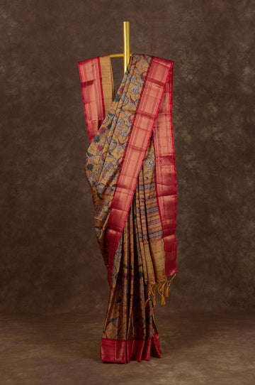 Mustard Chiniya Silk Saree