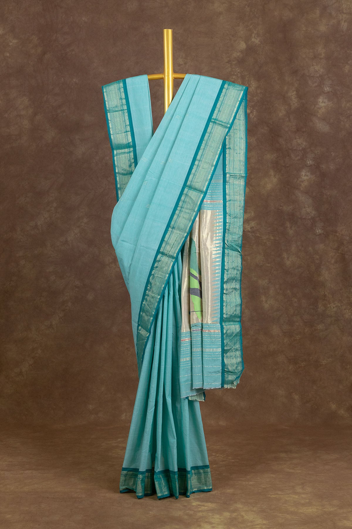 Sea green Paithani Cotton Saree