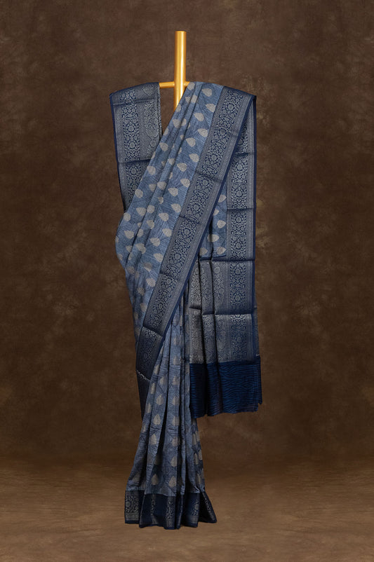 Indigo Blue Chanderi Silk Cotton Saree