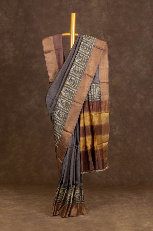 Brown Tussar Silk Saree